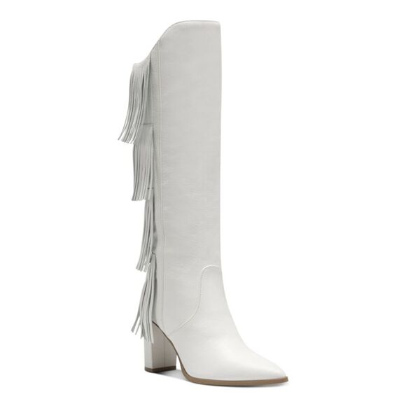 INC Shoes - INC Womens White Fringed Yomesa Pointed Toe Block Heel Leather Dress Boots 5.5 M